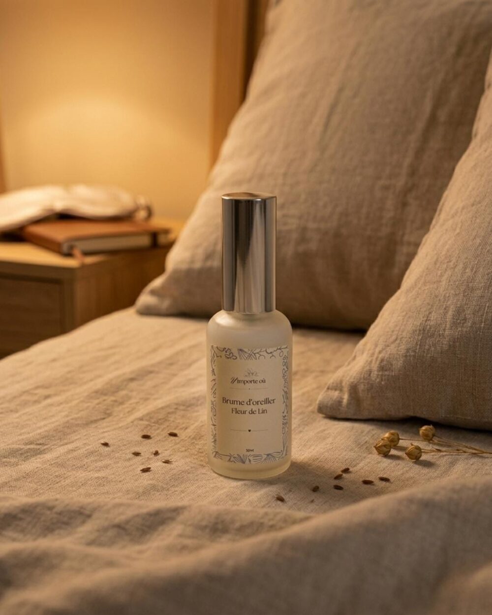 Brume d’oreiller Fleur de Lin - Rituel du Soir - Niõ par N'importe où Brume d’oreiller Fleur de Lin - Brume de linge fraîche et relaxante