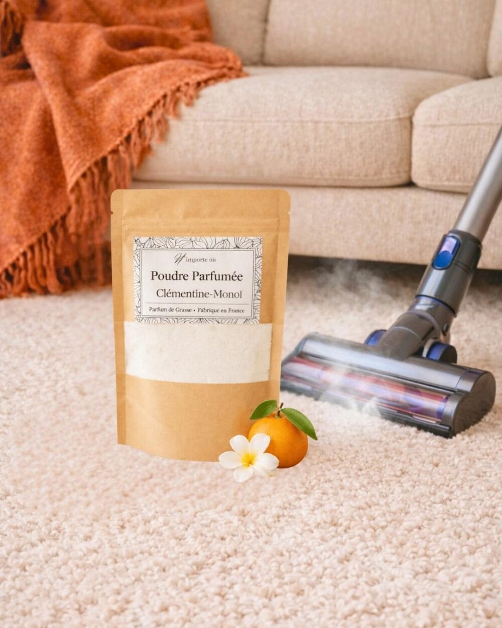 Poudre parfumée pour aspirateur - Clémentine-Monoï - Désodorisant naturel - Niõ