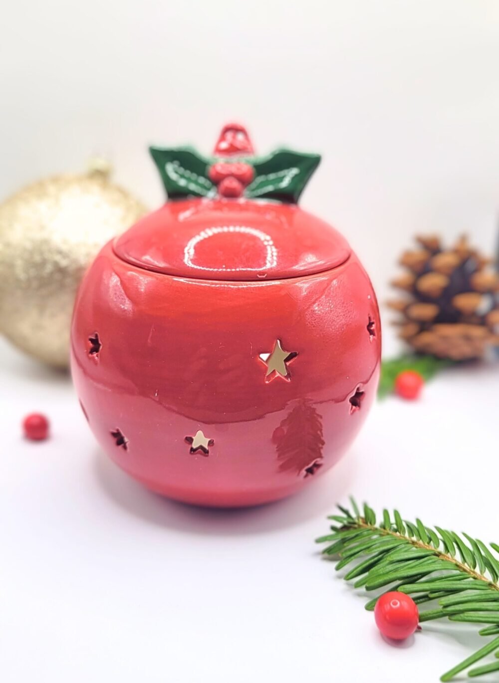 brule parfum boule de noel rouge en céramique
