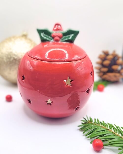 brule parfum boule de noel rouge en céramique