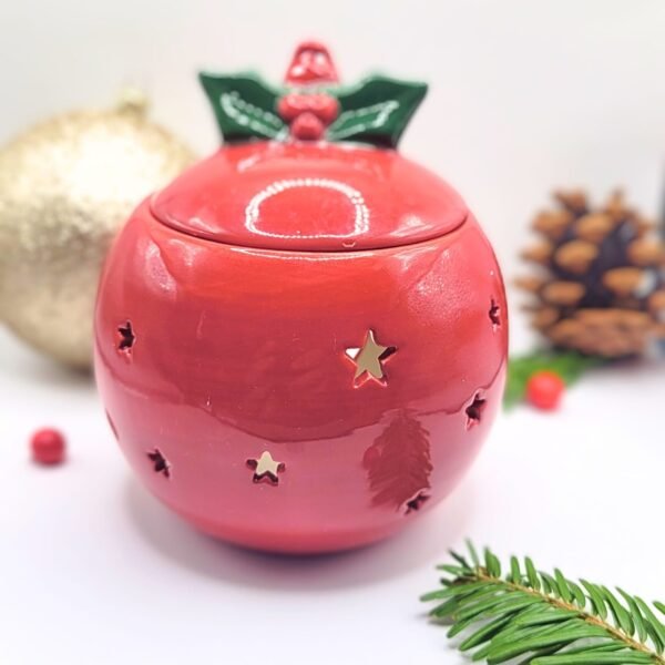 brule parfum boule de noel rouge en céramique