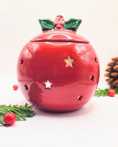 brûle-parfum Boule de noël rouge en céramique