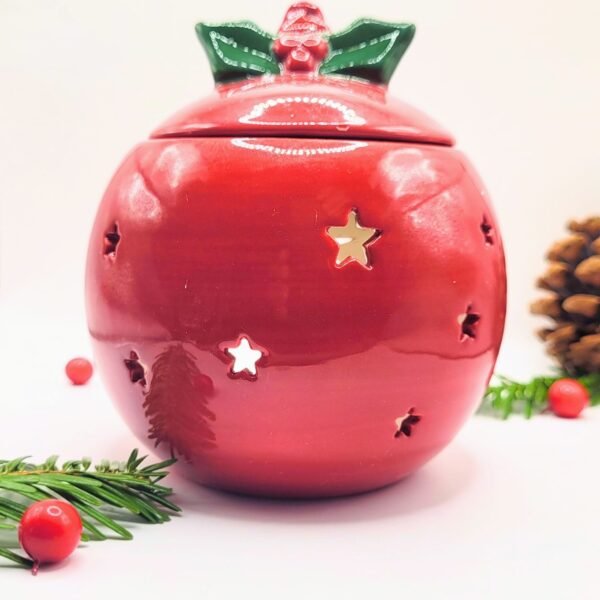 brûle-parfum Boule de noël rouge en céramique