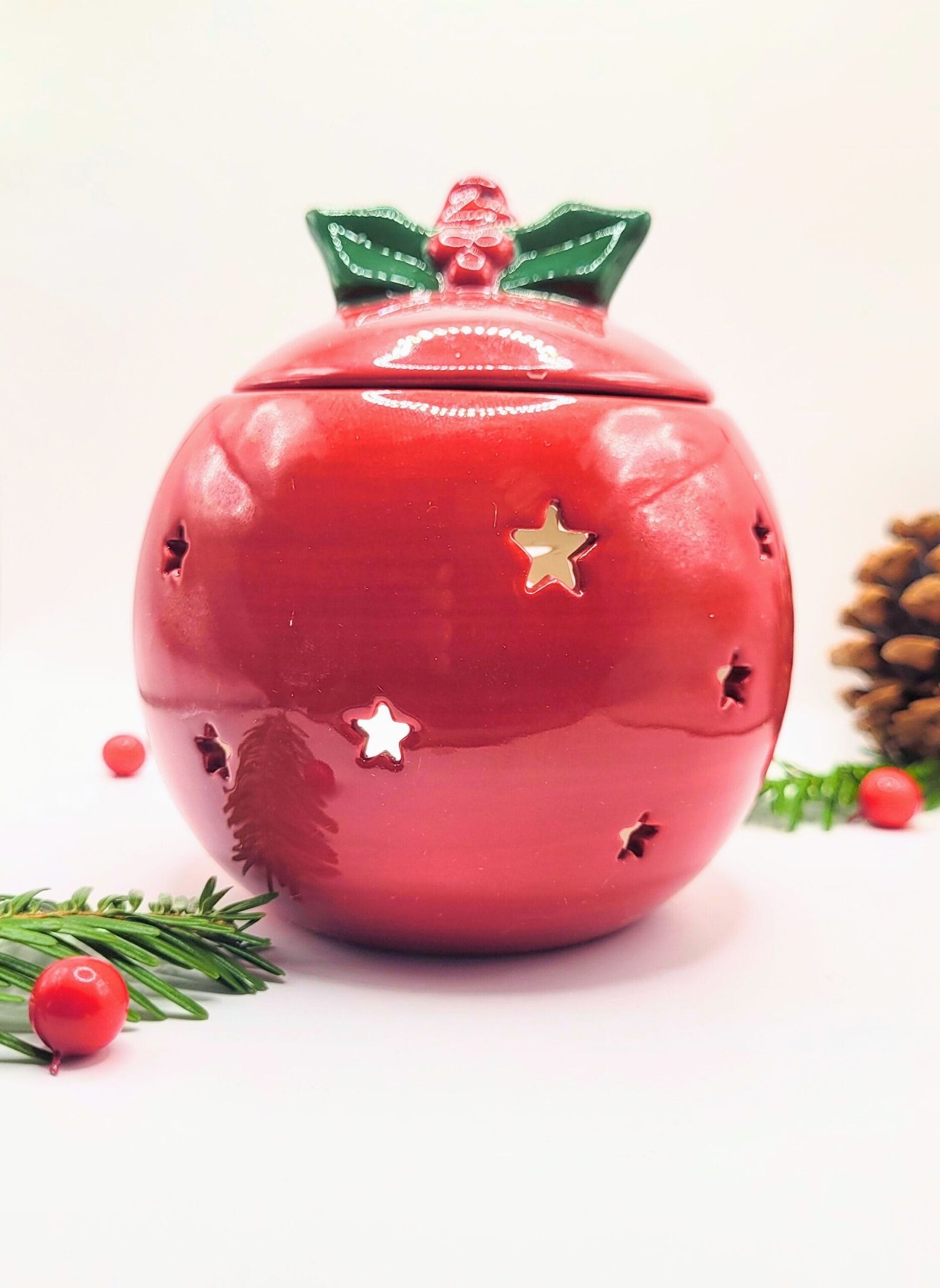 brûle-parfum Boule de noël rouge en céramique