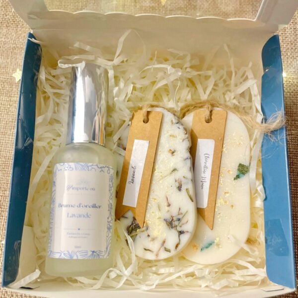 coffret découverte cocon parfumé avec brume d’oreiller parfumée et suspension d'armoire