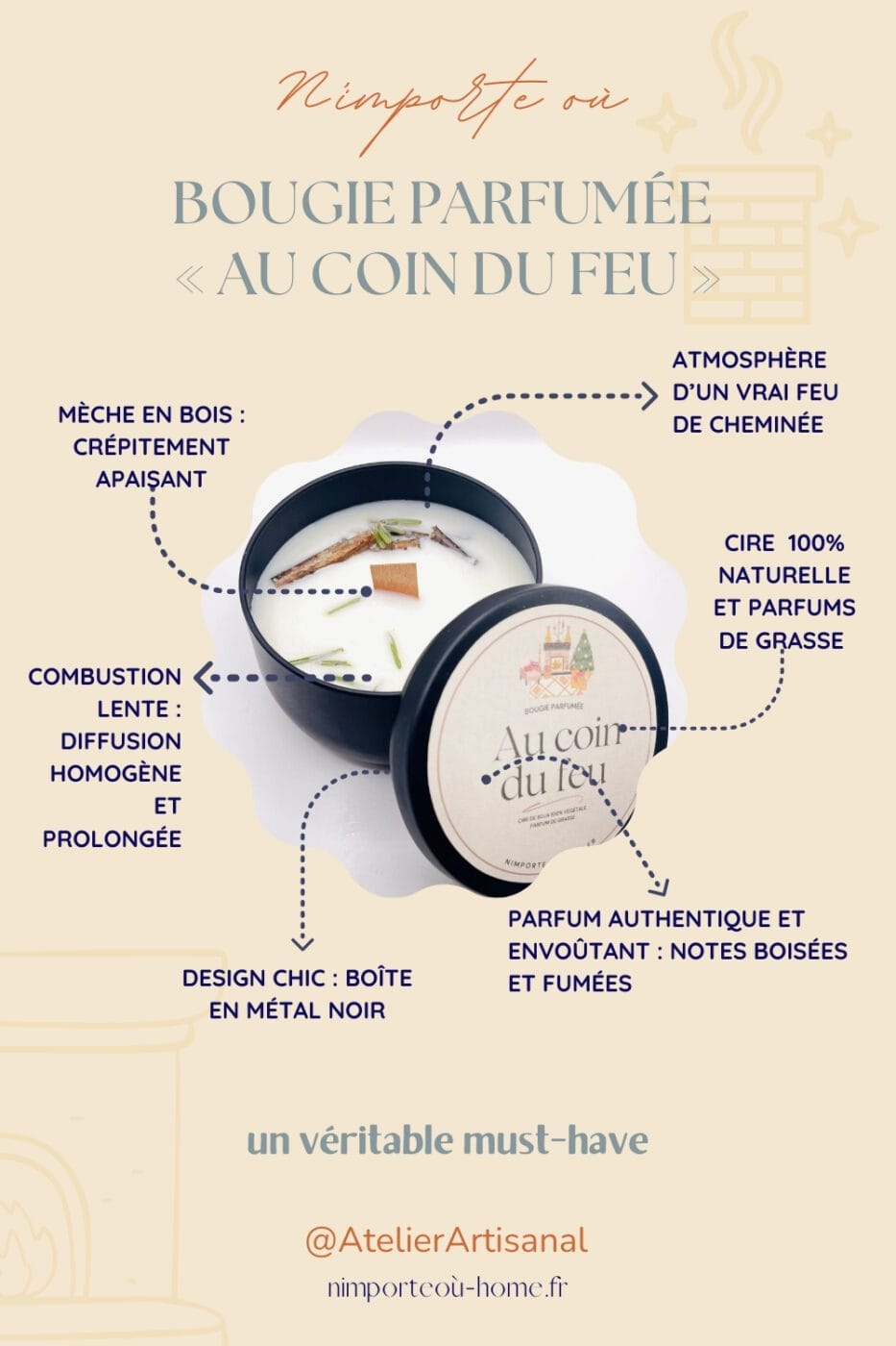 cheminée en appartement - bougie parfumée au coin du feu