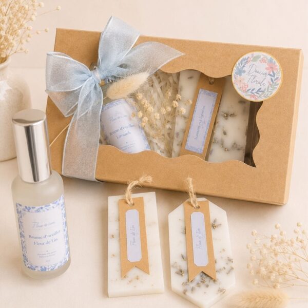 Coffret cocooning - Douceur Florale - Brume et suspensions parfumés artisanales - écrin carton - Niõ Coffret cocooning - Douceur Florale - Brume et suspensions parfumés artisanales - écrin carton - Niõ