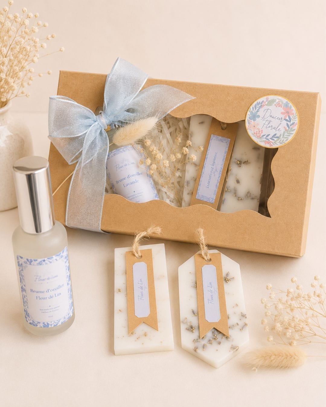 Coffret cocooning - Douceur Florale - Brume et suspensions parfumés artisanales - écrin carton - Niõ