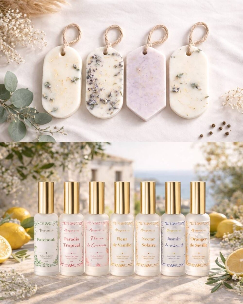 Coffret cocooning - Douceur Florale - Brume et suspensions parfumés artisanales - parfums au choix - Niõ Coffret cocooning - Douceur Florale | Brume et suspensions parfumés