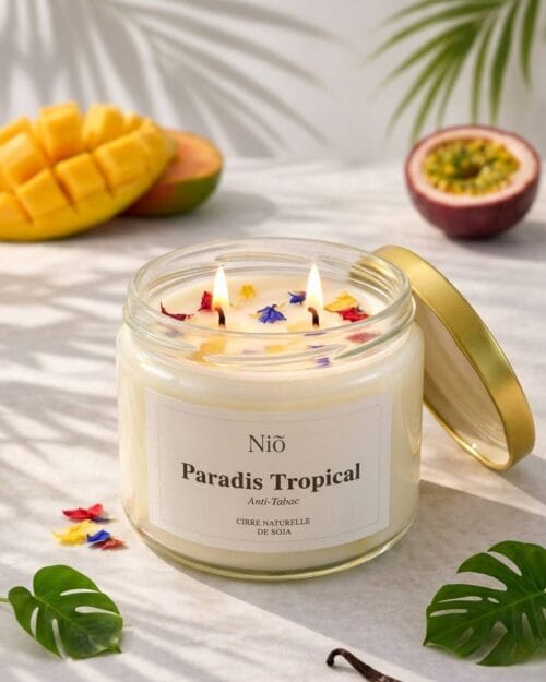 Bougie Anti-Tabac Paradis Tropical - fait main et naturelle - collection Bohème - Niõ