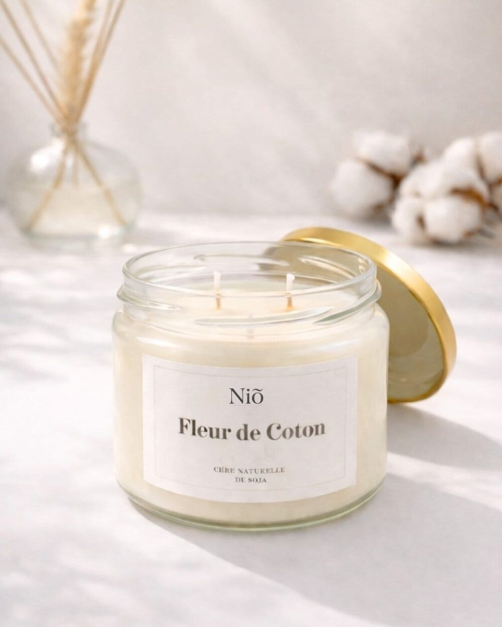 Bougie parfumée Fleur de Coton - Fait Main - Double mèches - Collection Bohème - Niõ par N'importe où Bougie Parfumée Fleur de Coton - Collection Bohème