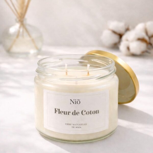 Bougie parfumée Fleur de Coton - Fait Main - Double mèches - Collection Bohème - Niõ par N'importe où Bougie Parfumée Fleur de Coton - Collection Bohème