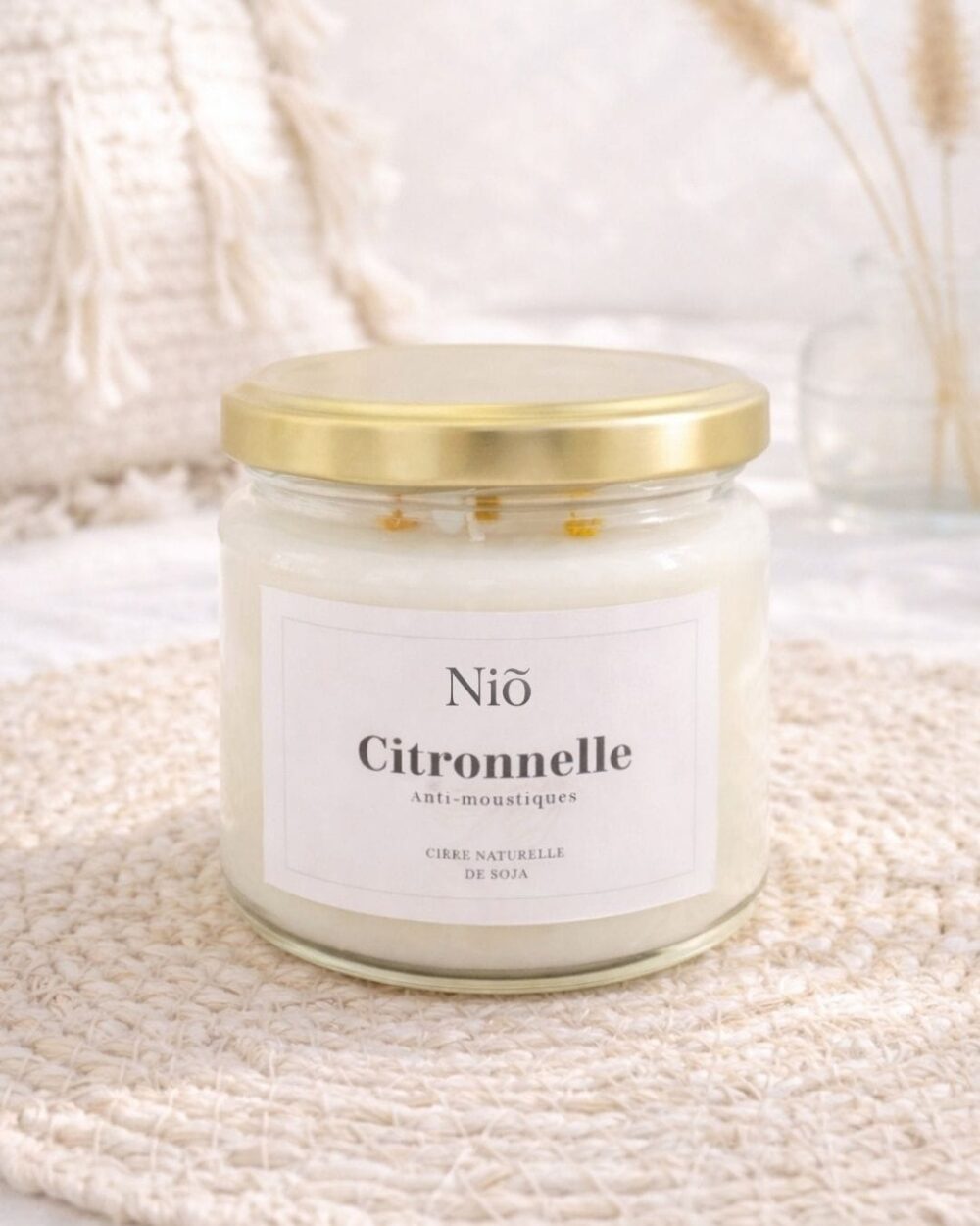 Bougie parfumée Fleur de Coton - Fait Main - Pot en verre avec couvercle - Collection Bohème - Niõ par N'importe où Bougie Parfumée Fleur de Coton - Collection Bohème