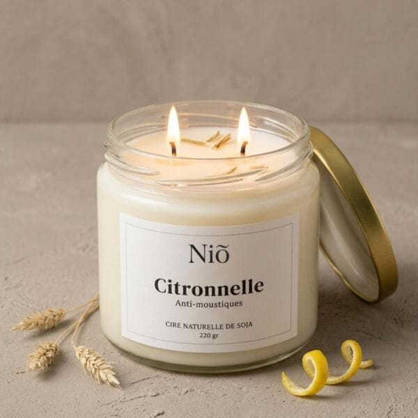 Bougie parfumée Citronnelle - Anti Moustique naturel et efficace - Collection Bohème - Niõ par N'importe où