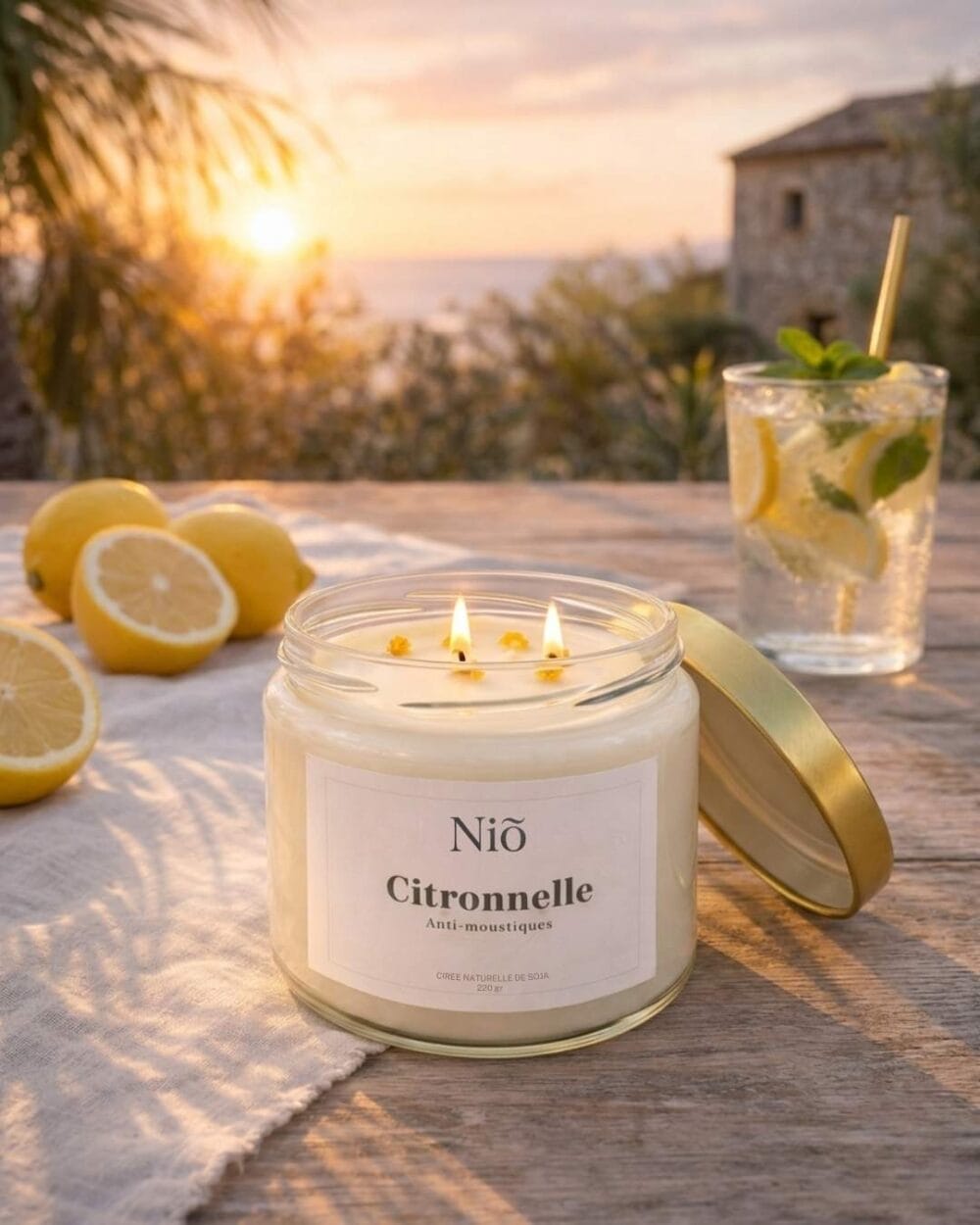Bougie parfumée Citronnelle - Fait Main- Anti Moustiques efficace - Niõ par N'importe où