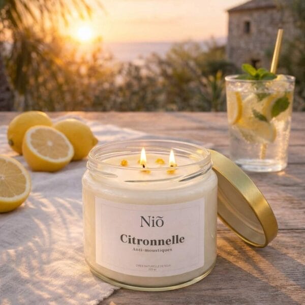 Bougie parfumée Citronnelle - Fait Main- Anti Moustiques efficace - Niõ par N'importe où
