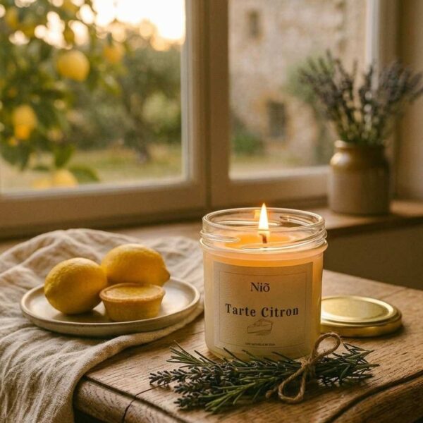 Bougie parfumée Fait Main au parfum de tarte au citron - bougie artisanale et naturelle - Niõ Bougie parfumée Fait Main au parfum de tarte au citron - bougie artisanale et naturelle - Niõ