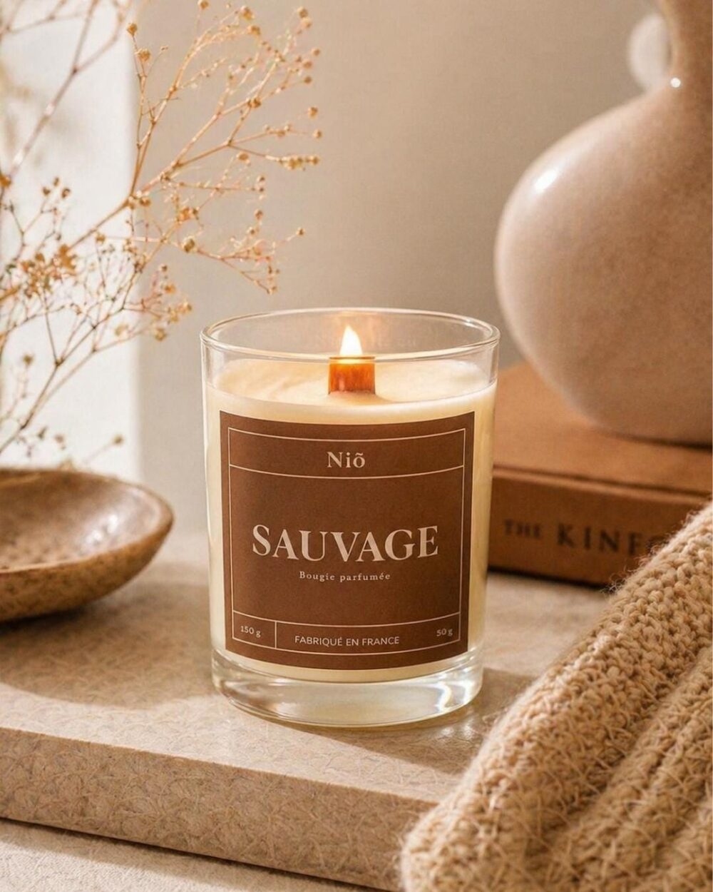 Bougie parfumée naturelle Premium - SAUVAGE - cire végétale et mèche en bois - Niõ par N'importe où