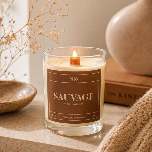 Bougie parfumée naturelle Premium - SAUVAGE - cire végétale et mèche en bois - Niõ par N'importe où