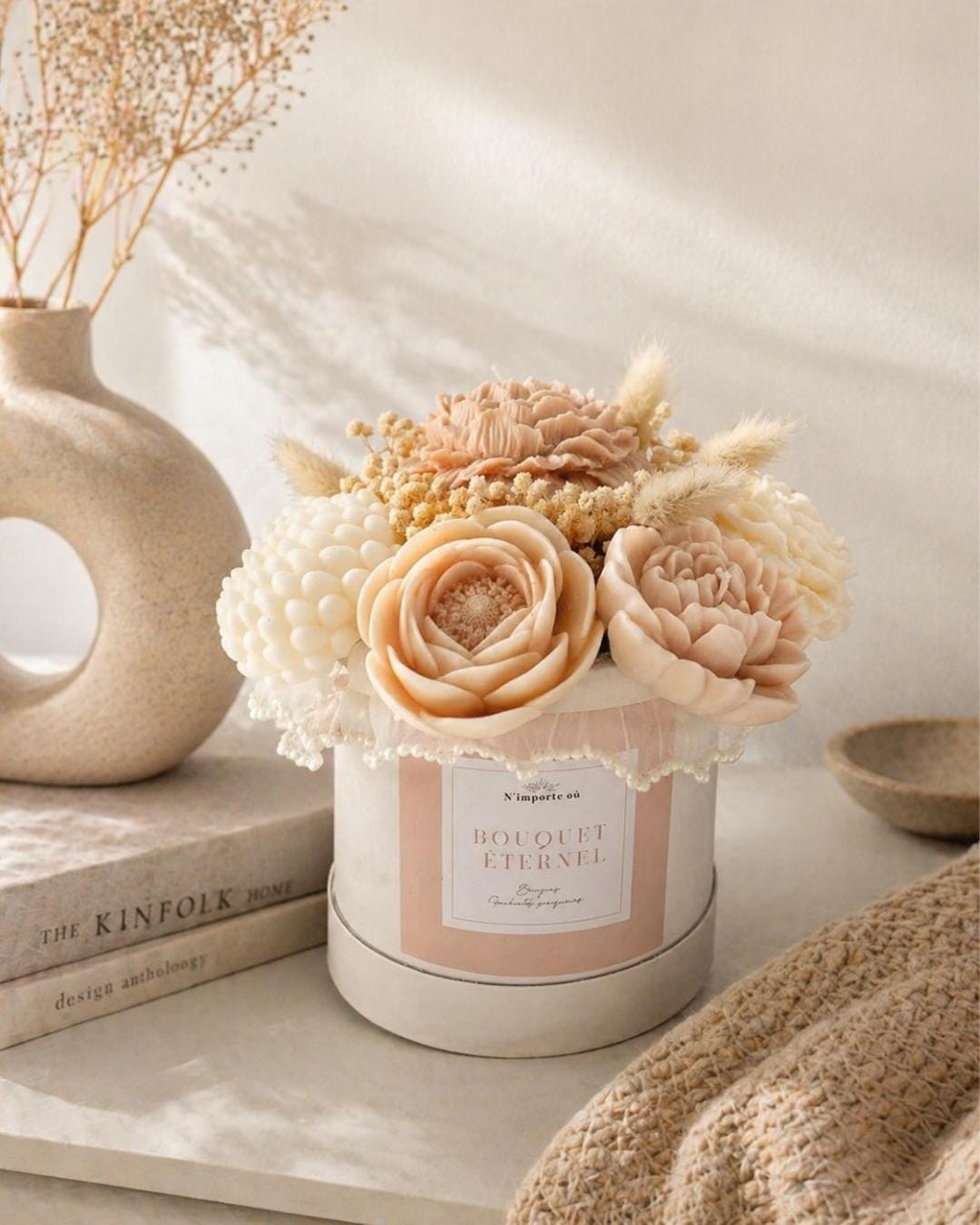 MOCHA - Bouquet éternel en fleurs de cire parfumée - Fleurs de Lin & Coton - Fait Main - Niõ par N'importe où