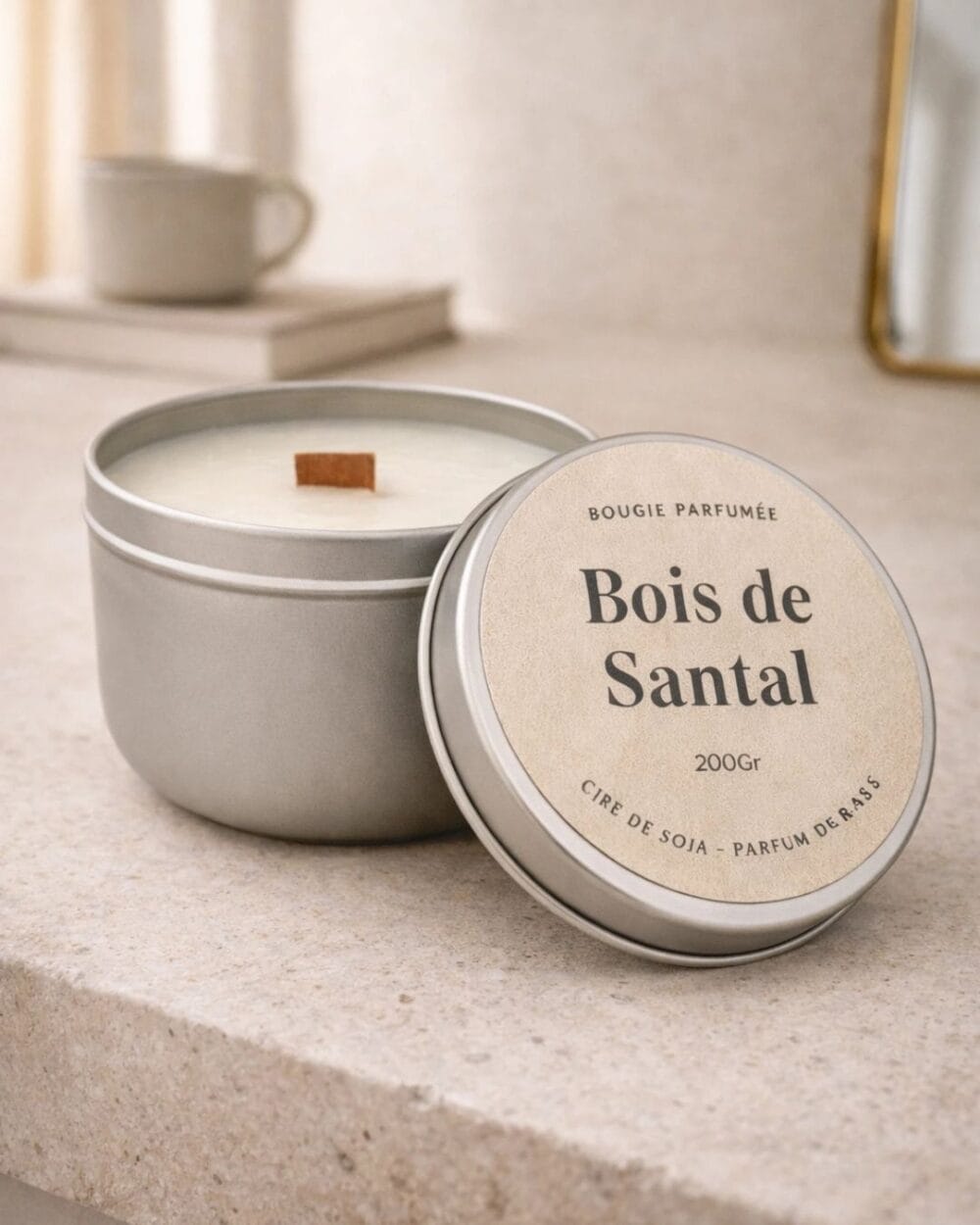 Bougie parfumée Bois de Santal - pot metal - cire végétale - Nio par N'importe où