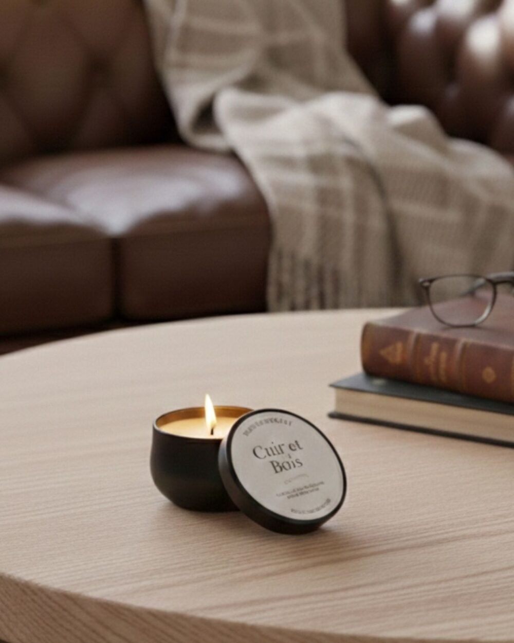 Bougie Parfumée Cuir et Bois | Collection Khrôma - Fait main