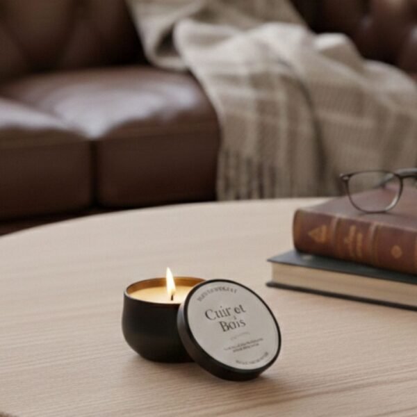 Bougie Parfumée Cuir et Bois | Collection Khrôma - Fait main