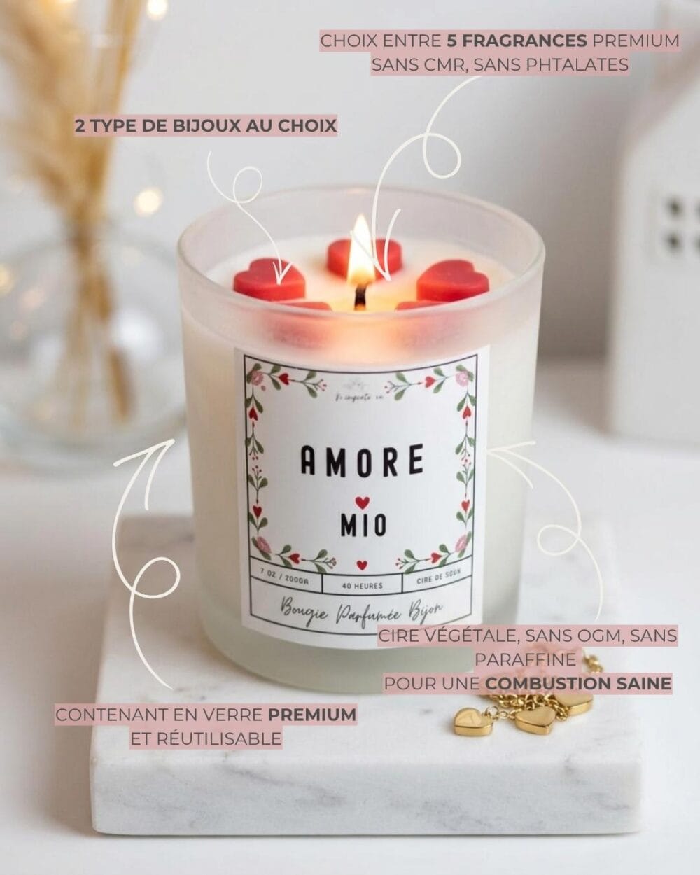 Bougie romantique - Amore Mio | Avec un bijou surprise