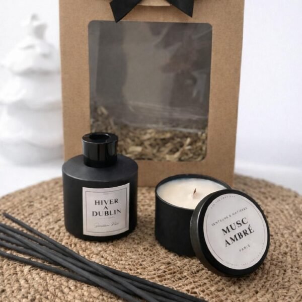Coffret parfumé pour homme - l'empreinte - duo Musc & Ambre - Diffuseur et bougie - Nio par N'importe où