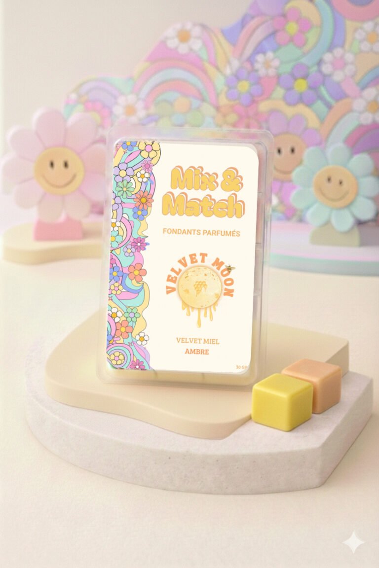 Boîte de fondants parfumés Velvet Moon miel & ambre, ambiance soirée groovy et enveloppante