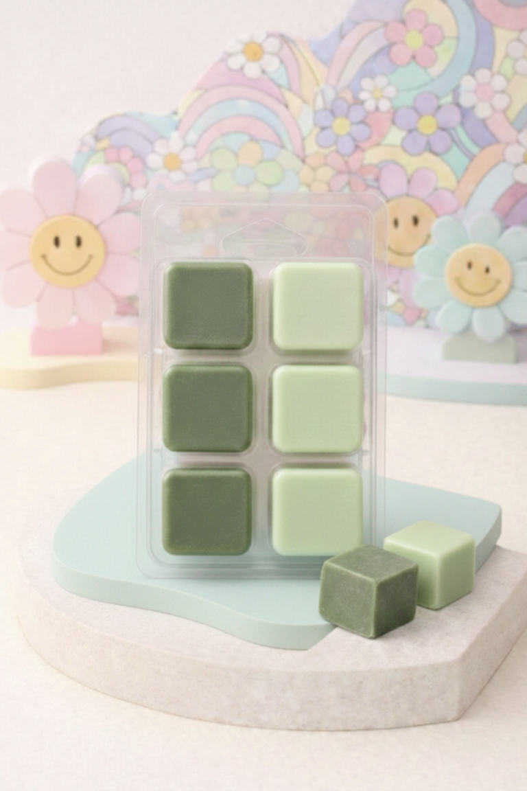 Fondants parfumés Yuzu Thé Vert en cire de soja, parfum frais aux notes d’agrumes et thé vert.