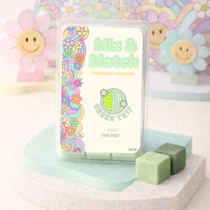 Fondants parfumés Yuzu Thé Vert en cire de soja, parfum frais aux notes d’agrumes et thé vert.