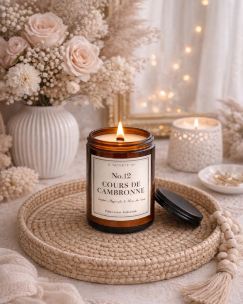 Bougie parfumée magnolia Cours de Cambronne ambiance bohème chic fleurs séchées intérieur parisien