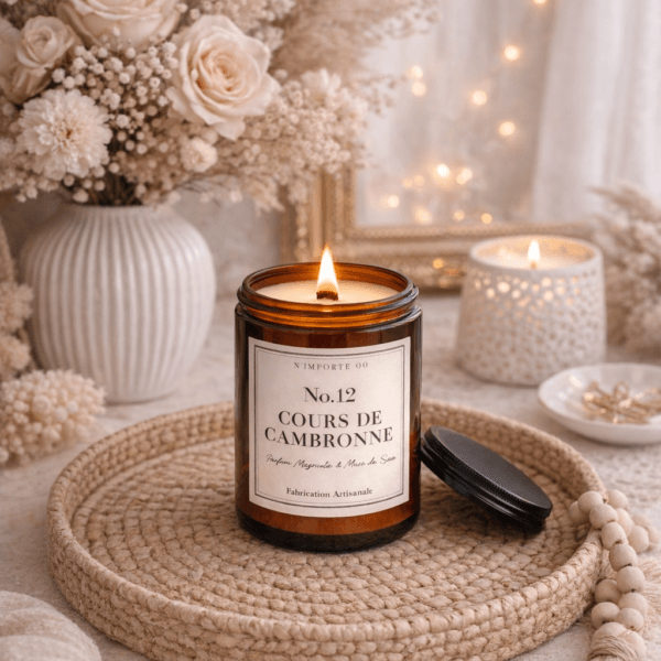 Bougie parfumée magnolia Cours de Cambronne ambiance bohème chic fleurs séchées intérieur parisien