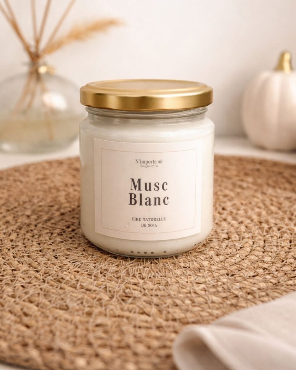 Bougie Parfumée Musc Blanc - Bohème - cire végétale - pot verre - fait main - Niõ