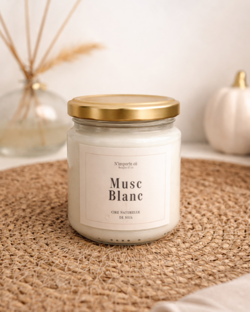 bougie parfumée musc blanc 110g ambiance bohème chic linge propre
