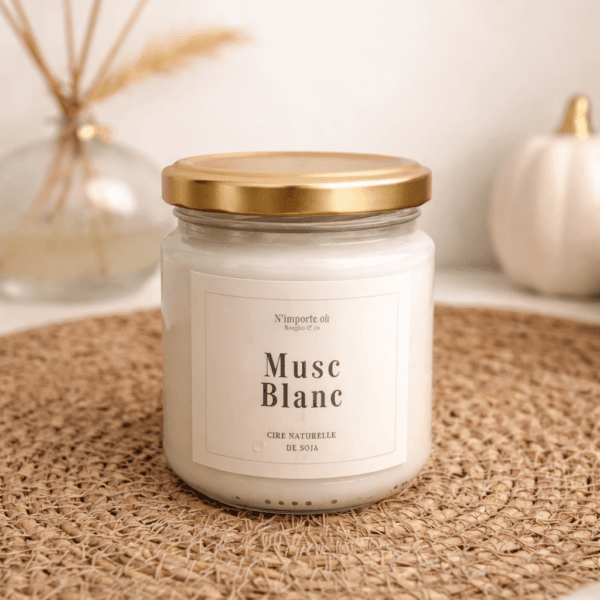 bougie parfumée musc blanc 110g ambiance bohème chic linge propre