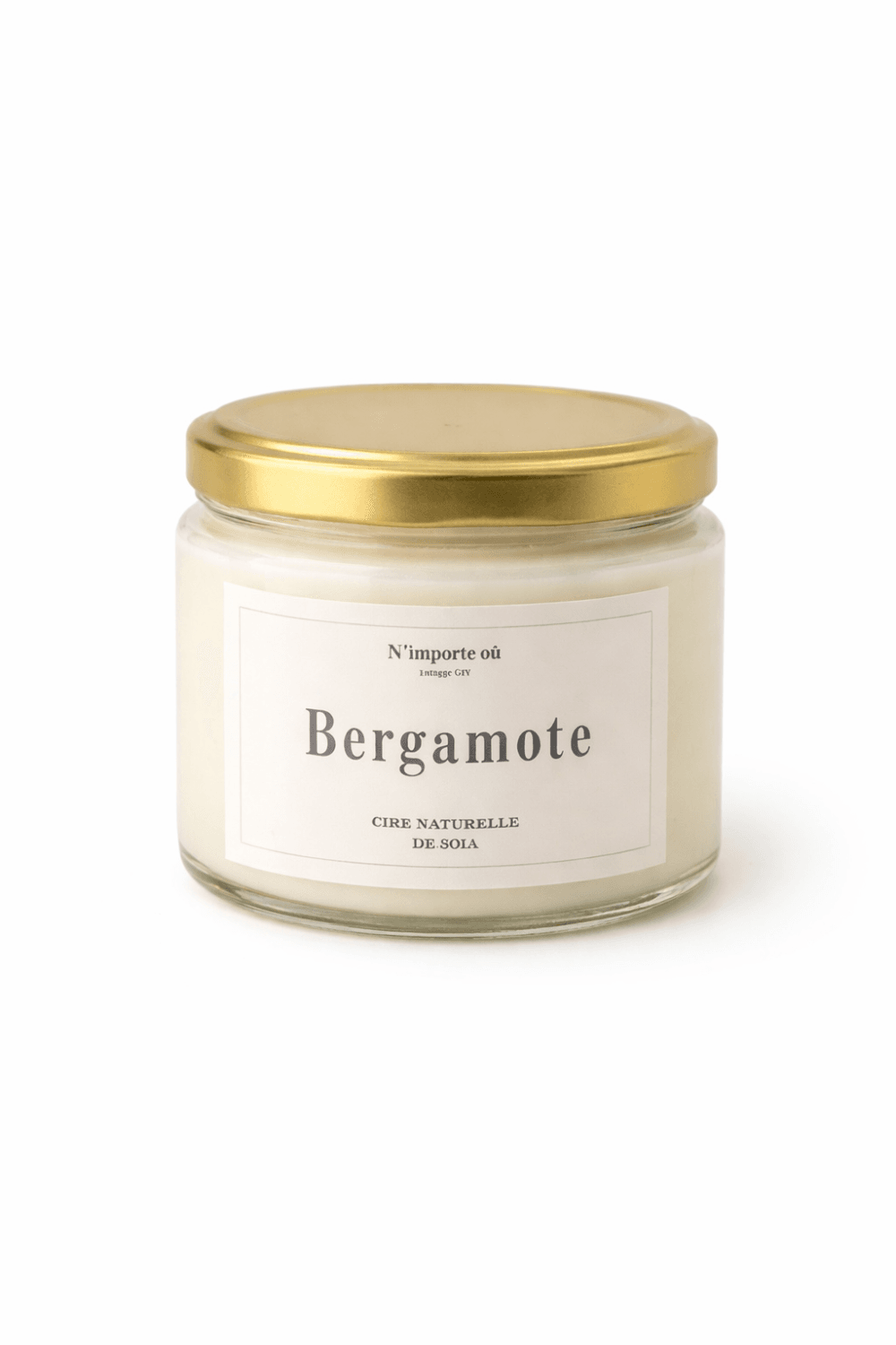 Bougie parfumée bergamote cire de soja bohème chic verre couvercle doré