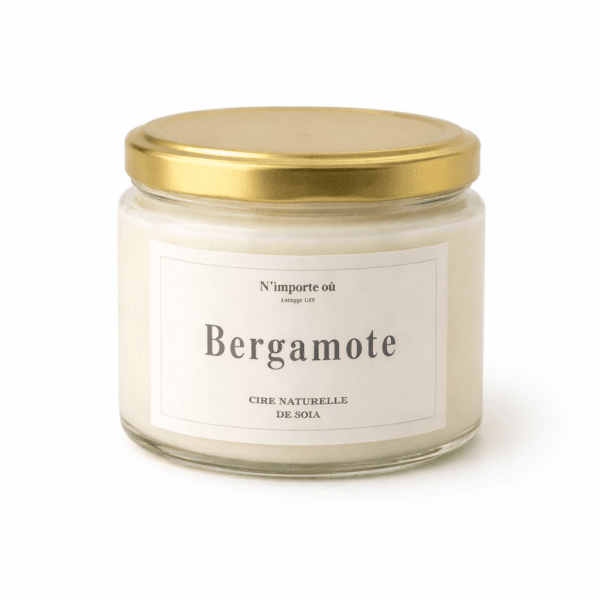 Bougie parfumée bergamote cire de soja bohème chic verre couvercle doré