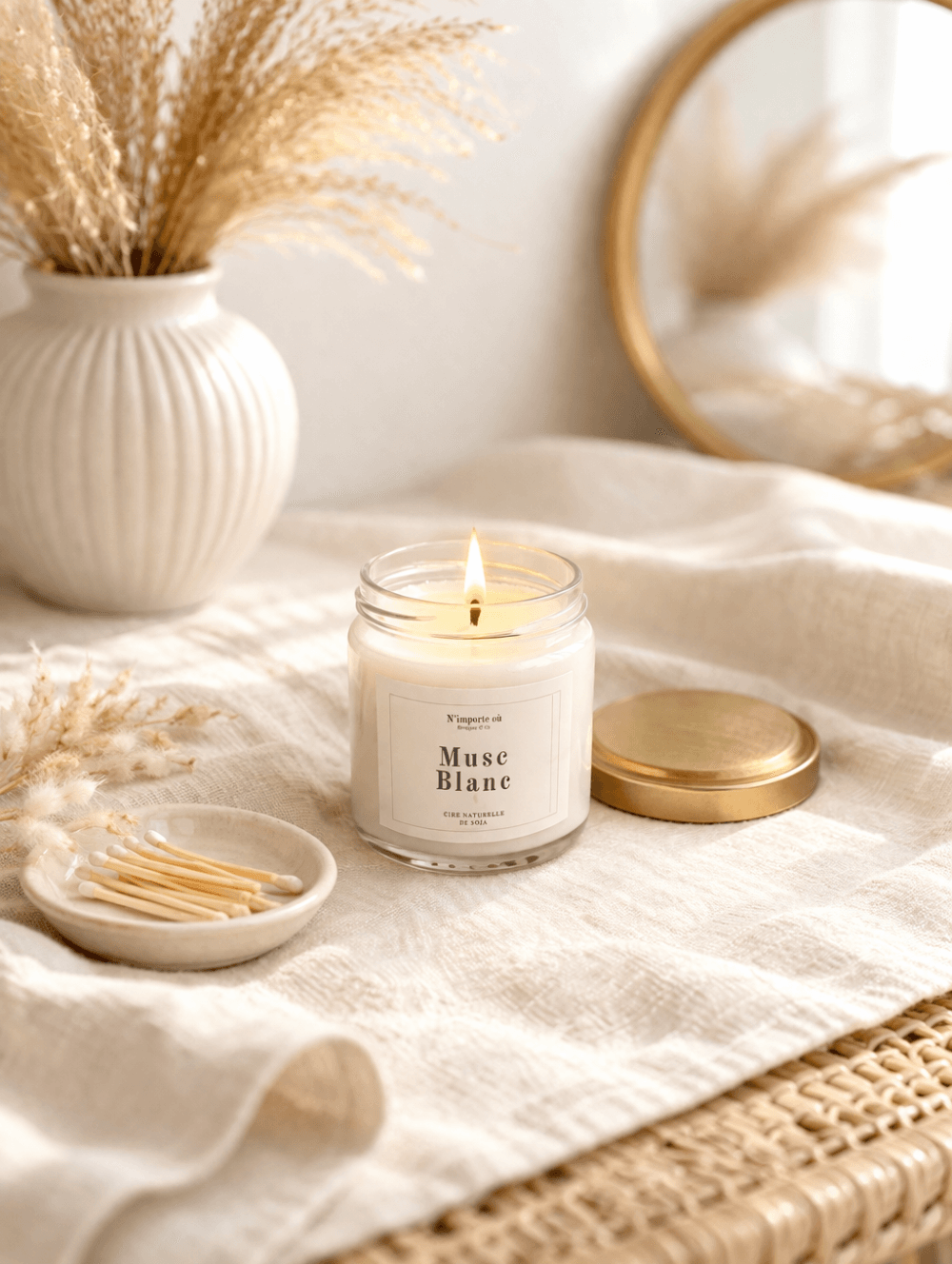 bougie parfumée musc blanc 110g ambiance bohème chic linge propre