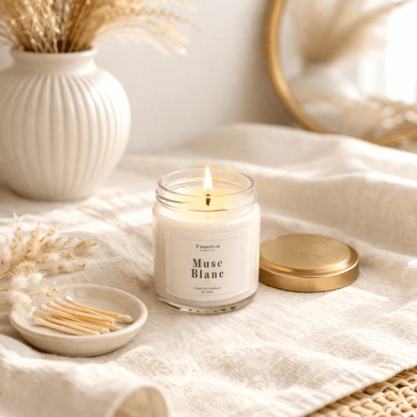 bougie parfumée musc blanc 110g ambiance bohème chic linge propre