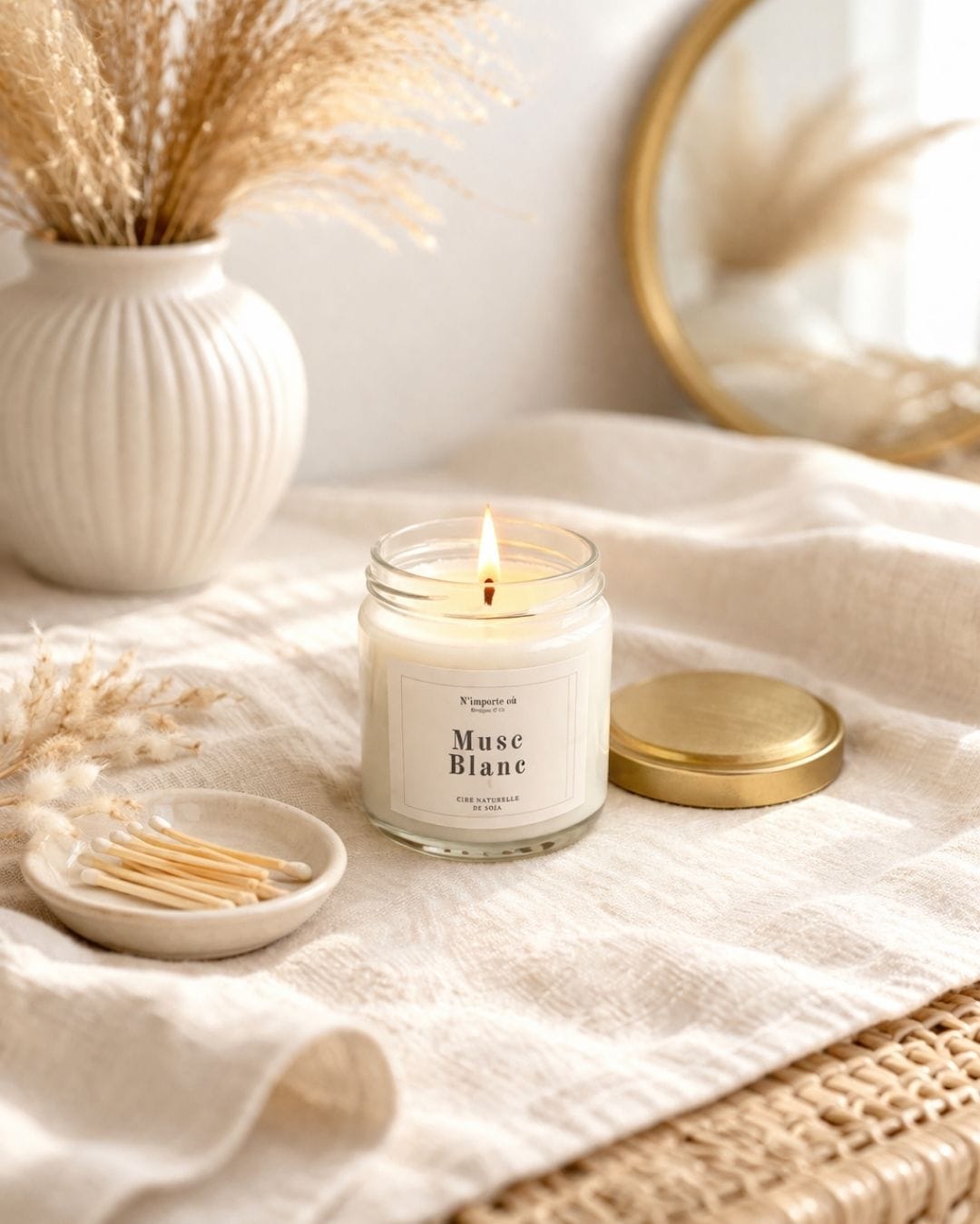 Bougie parfumée Musc Blanc - Collection Bohème - Fait Main - Niõ par n'importe où Bougie parfumée Musc Blanc - Collection Bohème - Fait Main - Niõ par n'importe où