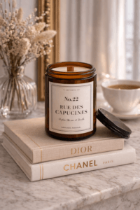 bougie parfumée cocooning lumière dorée thé noir vanille