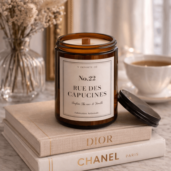 bougie parfumée cocooning lumière dorée thé noir vanille