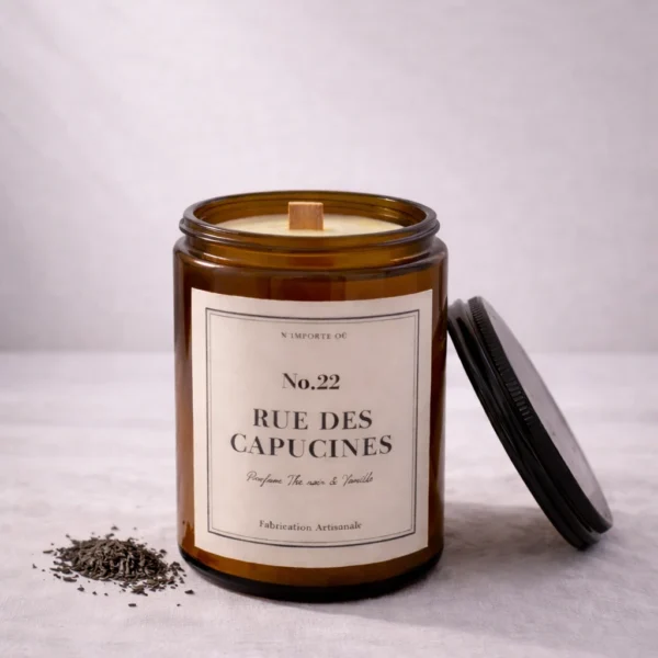 bougie parfumée cocooning lumière dorée thé noir vanille