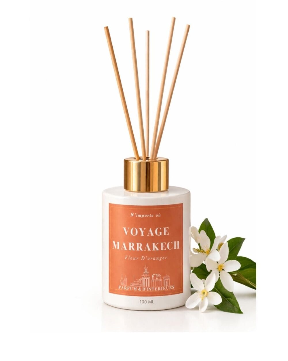Diffuseur de parfum à battonets - Fleur d'Oranger - Voyage à Marrakech - ecoresponsable