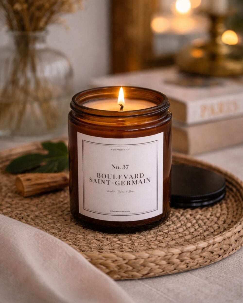 bougie parfumée - n37 bvd St Germain - pot en verre - meche bois - Niõ bougie parfumée - n37 bvd St Germain - pot en verre - meche bois - Niõ