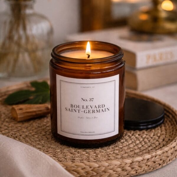 bougie parfumée - n37 bvd St Germain - pot en verre - meche bois - Niõ bougie parfumée - n37 bvd St Germain - pot en verre - meche bois - Niõ