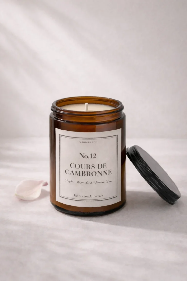 Bougie parfumée magnolia Cours de Cambronne ambiance studio photo