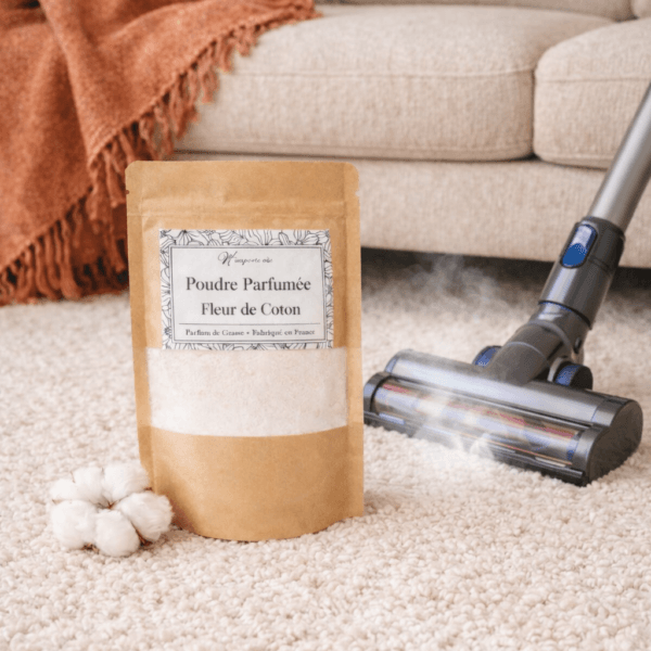 poudre parfumee fleur de coton parfum doux linge propre aspirateur